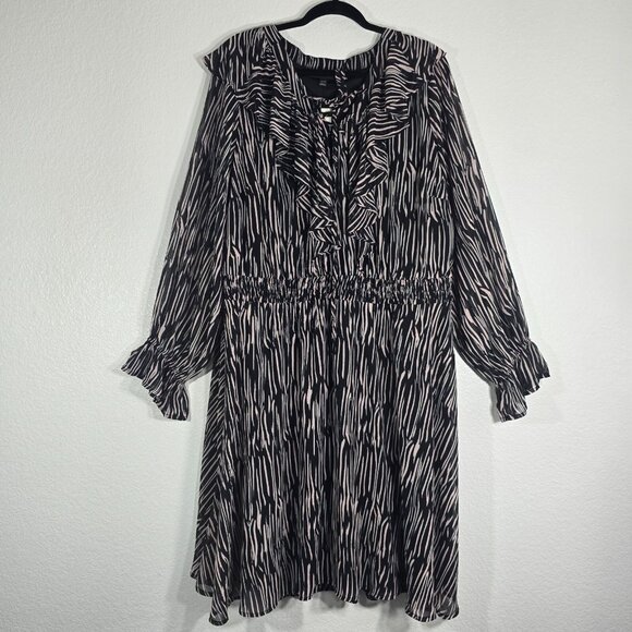 Lane Bryant Zebra Print Dress Women Plus Size 22-24 Black Long Sleeve Boho - Picture 1 of 15